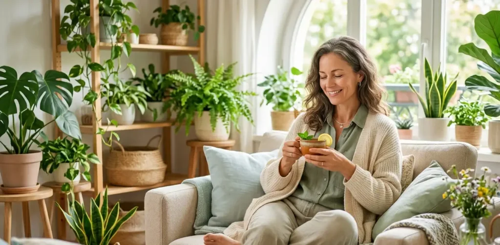 ,Woman experiencing improved hormonal health after learning how to increase estrogen levels naturally