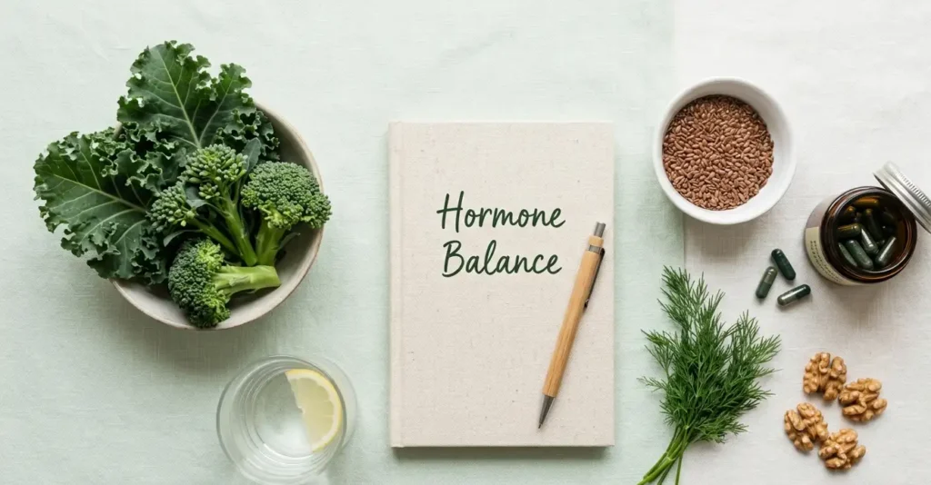 How to lower estrogen level in females ,natural foods and supplements for hormone balance including broccoli, flaxseeds, and herbal remedies