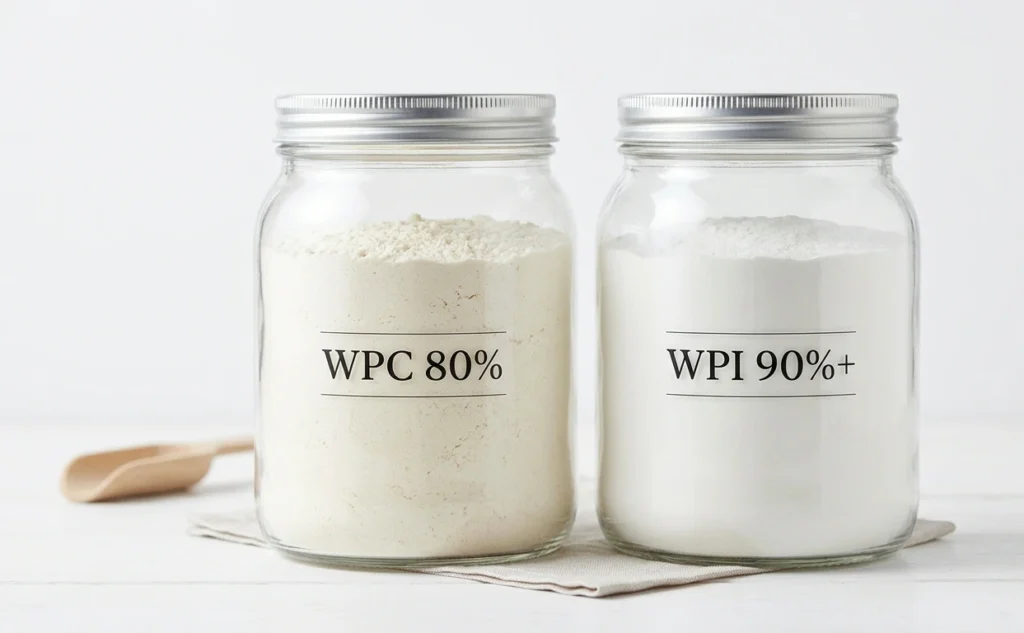 what is whey protein isolate ,Whey protein isolate vs whey protein concentrate jars side by side showing difference in purity and color
