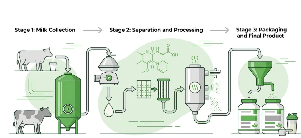 whey protein concentrate vs isolate , How whey protein is made from milk process illustration for concentrate and isolate