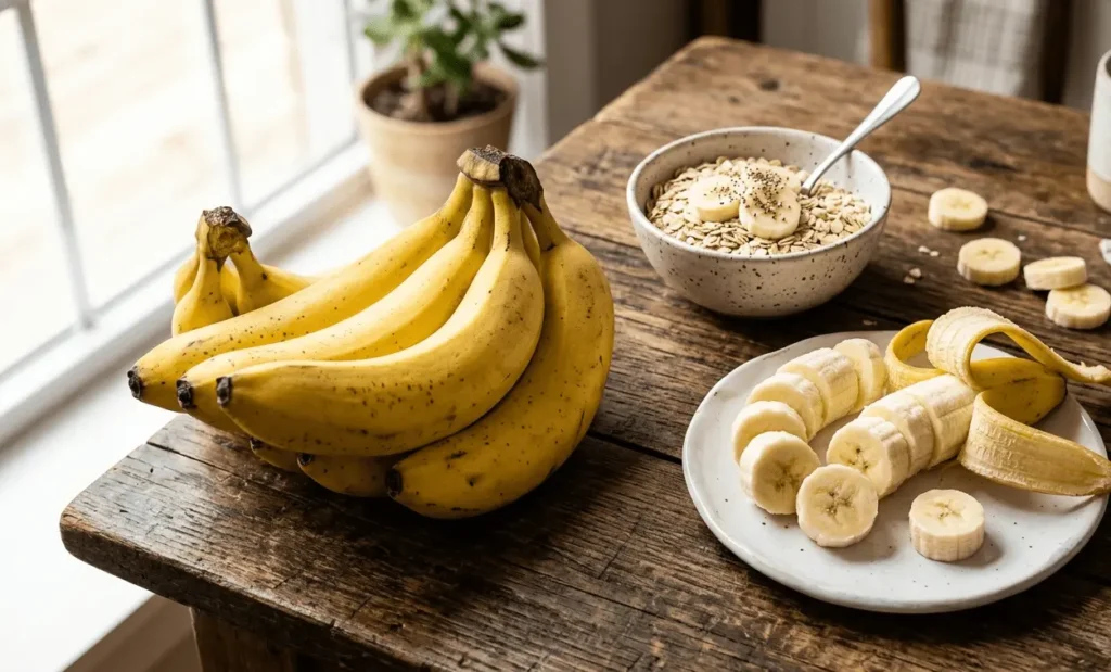 Sliced ripe banana on a plate showing how much fiber in banana per serving